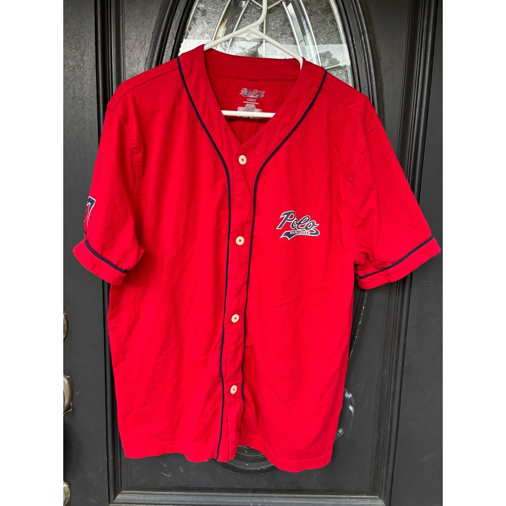 Polo Ralph Lauren Mens Red Baseball Jersey Shirt Logo 67 Patch Size Medium